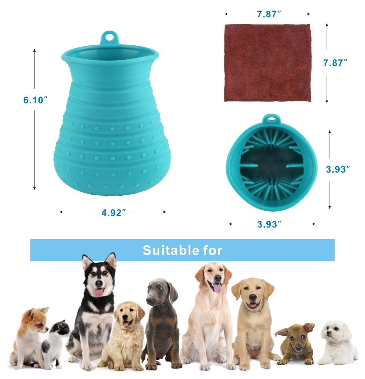 Dog Paw Cleaner Cup with Towel Pet Foot Washer Protable Dog Cleaning Brush for Puppy Cats Massage Grooming Dirty Claws(Blue)
