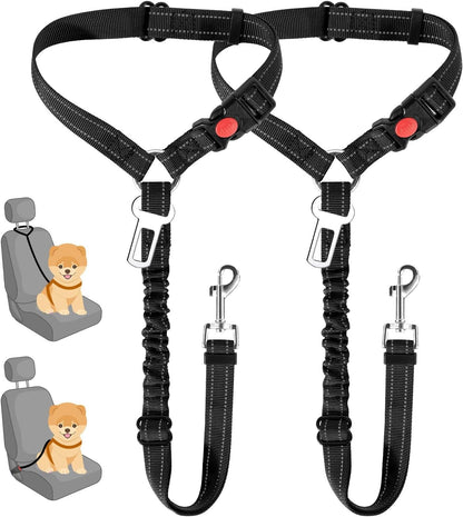 Dog Seat Belt for Car, 2 Pack Dog Car Harness Seatbelt with Bungee